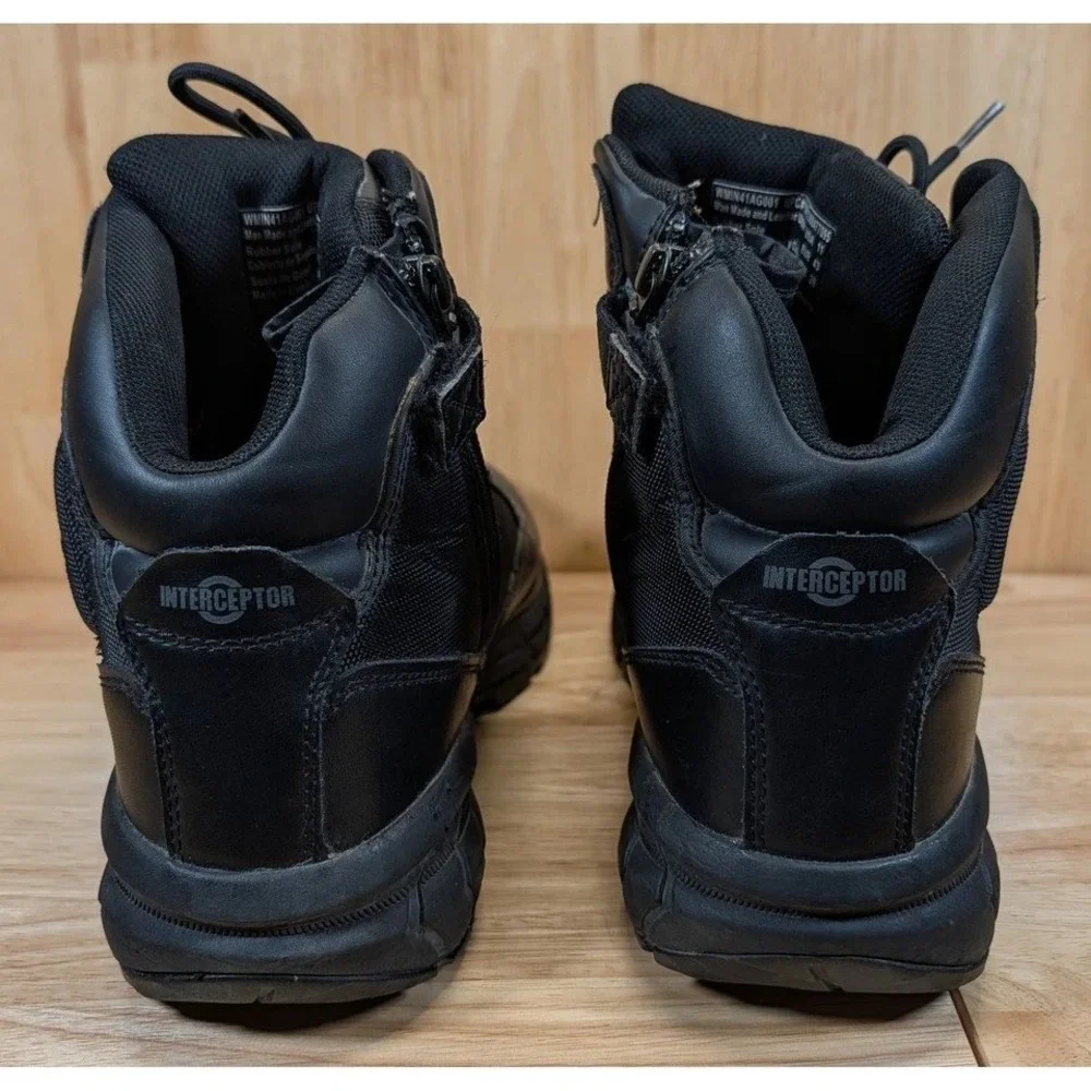 Interceptor Mens Black Tactical Patrol Boots Side Zip Work Shoes‎ Size 11